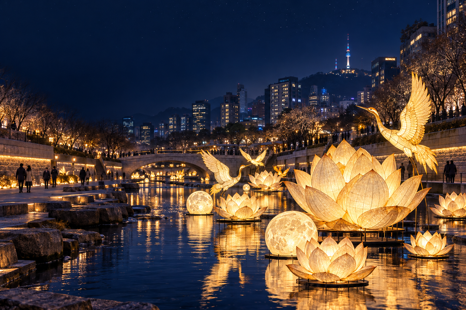 Concept illustration of hanji lanterns on Cheonggyecheon